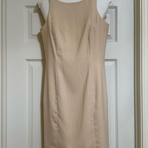Elegant Cream/Light Tan Sleeveless Sheath Dress